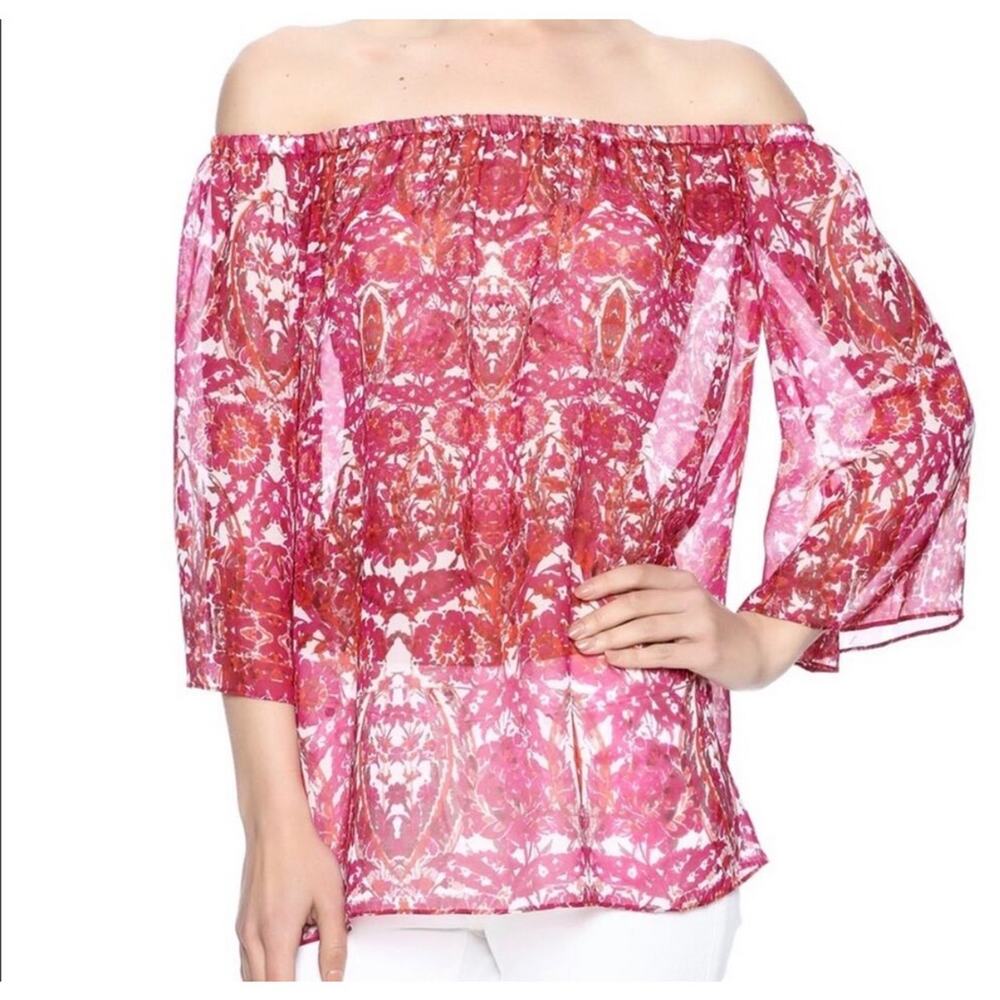 Sheer Off shoulder blouse women XSmall tunic paisley retro hippie indie boho